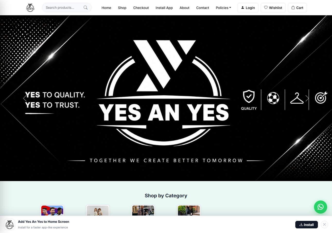 Homepage screenshot of Yes An Yes Menswear