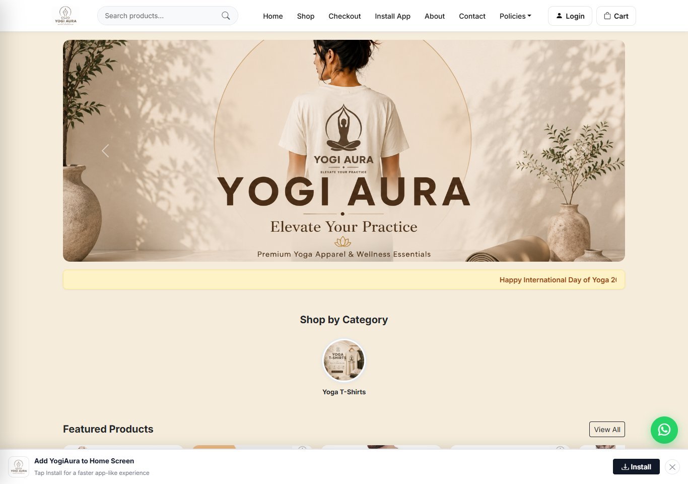 Homepage screenshot of Yogi Aura